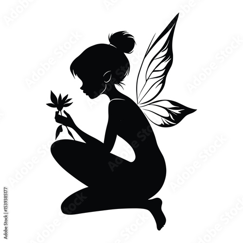 Kneeling Fairy Silhouette Holding a Flower