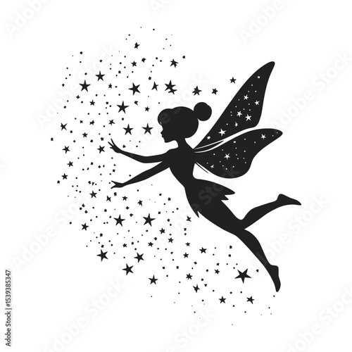 Flying Fairy Silhouette with Magical Stars