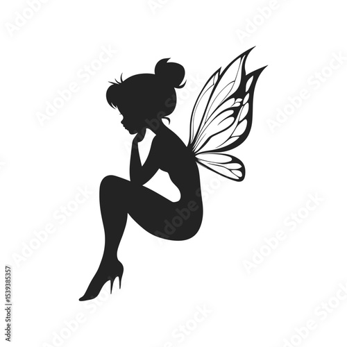 Thoughtful Fairy Silhouette Sitting with High Heels