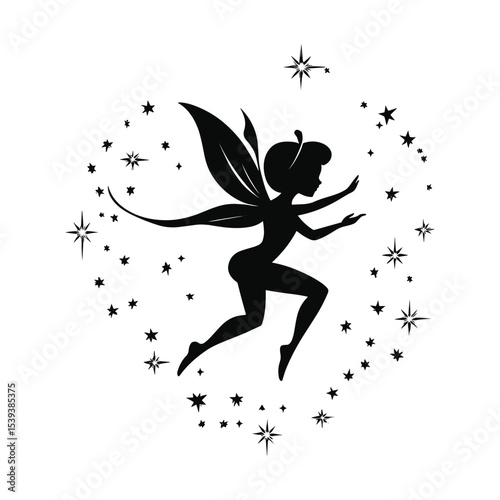 Fairy Silhouette Surrounded by Sparkling Stars