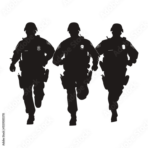 Silhouettes of Three Running Police Officers