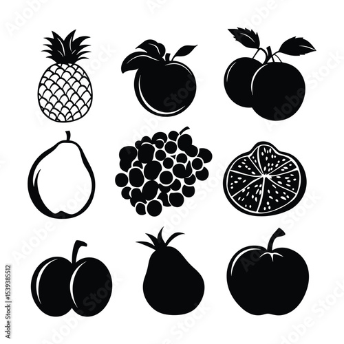 Collection of Fruit Silhouettes and Outlines