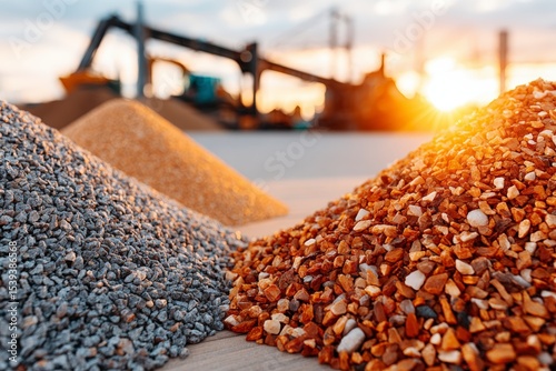 Gravel Quarry Landscape  Tan  Beige  Gray Aggregates at Sunset