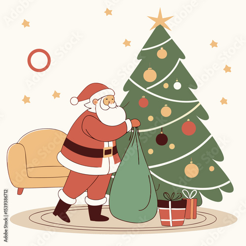 santa claus emerging from the chimney vector art illustration