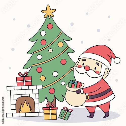 santa claus emerging from the chimney vector art illustration