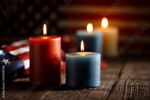 Candles and american flag and copy space photo