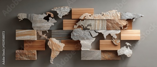 Stone   Wood World Map  Global Travel   International Business   Design Decor