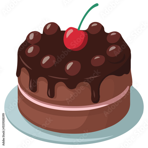 birthday cake with pink icing and chocolate isolated vector illustration