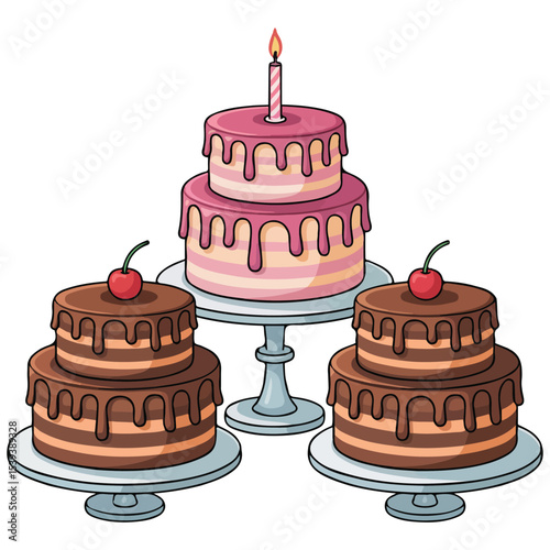 flat style pink frosted dessert with cocoa isolated vector illustration on white background
