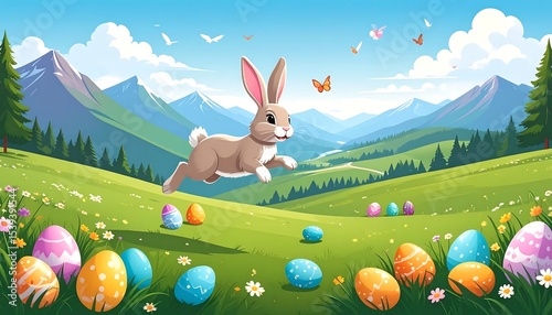 Easter Bunny Leaps Alpine Meadow.