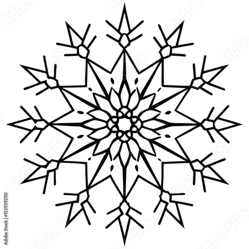 Mandala line art with frost crystal and snowflake patterns