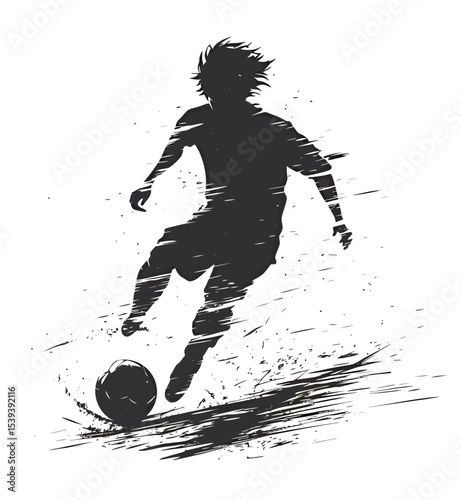 Dynamic silhouette of a male soccer player in motion, capturing the thrill of the game.