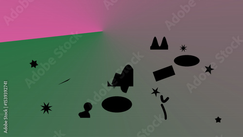 Abstract Composition of Geometric Shapes and Stars on a Bi-Colored Background