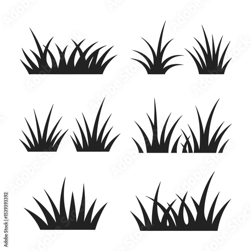 Flat vector grass icon set silhouette collection