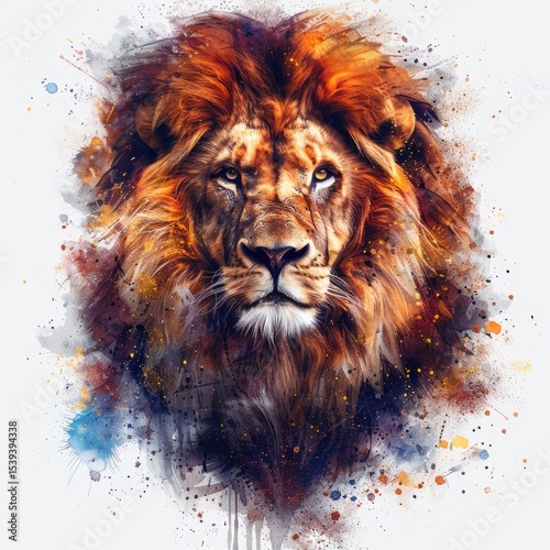 Majestic Lion Portrait Watercolor Splash Art Print Wildlife Animal King Jungle Pride Abstract Painting