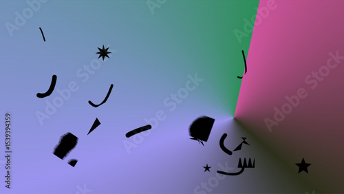 Abstract Geometric Composition with Pastel Background and Black Shapes