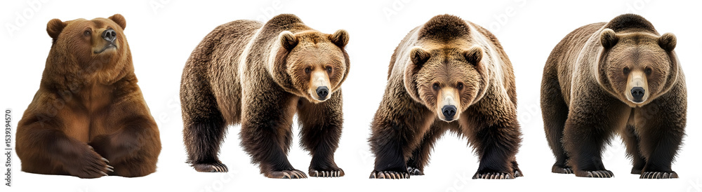 Fototapeta premium Four Brown Bears In Different Poses Are Featured On A Transparent Background The Bears Are Isolated And Can Be Used With