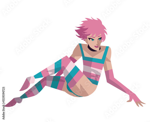 lgbt sensual model with pink and blue outfit