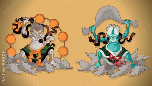 raijin and fujin japanese gods of thunder and wind