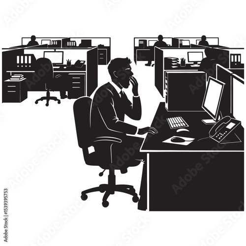 Open Plan Office Worker Silhouette - Business Environment