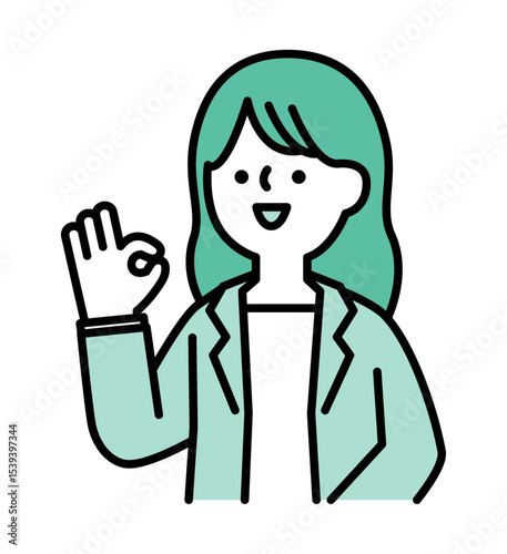 笑顔でポジティブなポーズをとるスーツのビジネスパーソンの女性のベクターイラスト