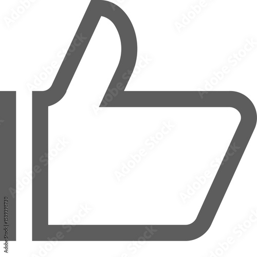 Illustration of a gray thumbs up symbol with a thick outline against a white background design element