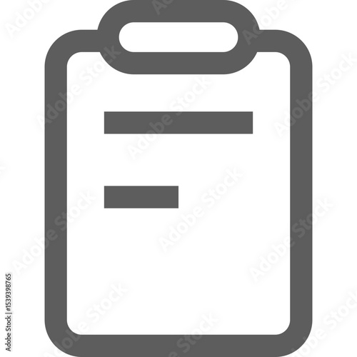 Gray clipboard outline with two horizontal lines indicating text on the document displayed here now