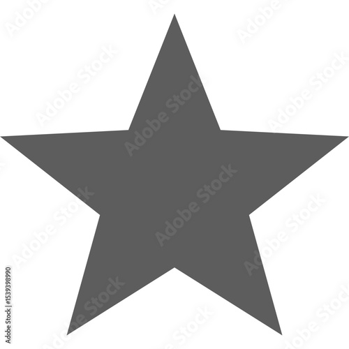 A simple five pointed star in gray color with a white background and sharp edges and symmetrical design