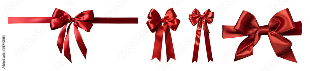 Fototapeta premium Several Lustrous Red Satin Bows Are Displayed Against A Transparent Background In This Composition Perfect For Isolating