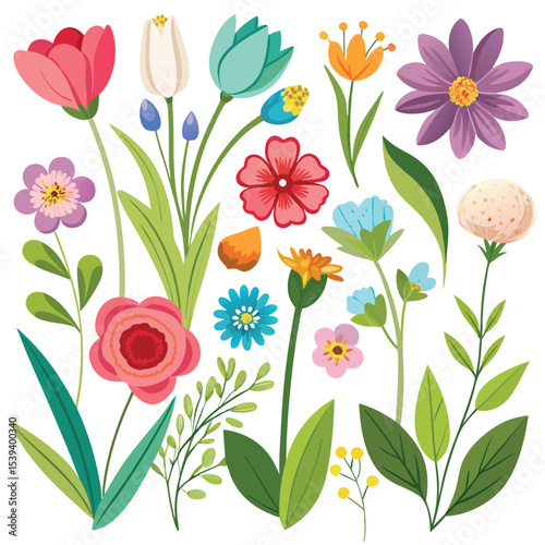 colorful flowers minimalistic spring florals set 