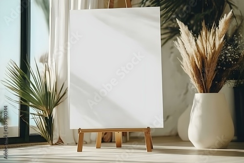 Blank White Welcome Sign on an Easel for a Modern Space: Stylish Minimalist Display for Business or Event Branding