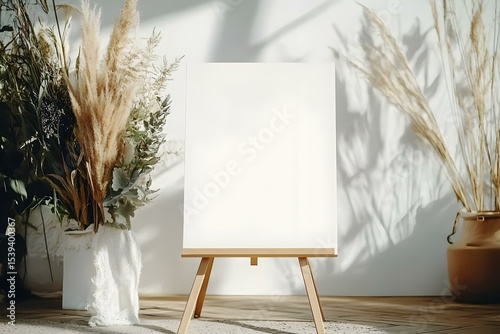 Blank White Welcome Sign on an Easel for a Modern Space: Stylish Minimalist Display for Business or Event Branding