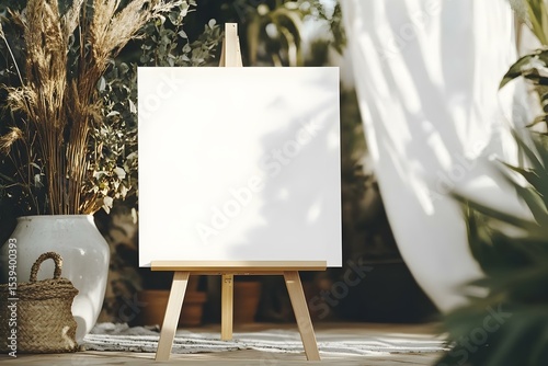 Blank White Welcome Sign on an Easel for a Modern Space: Stylish Minimalist Display for Business or Event Branding