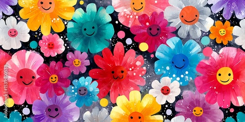 Vibrant Floral Pattern Happy Flowers Background