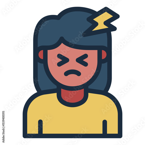headache emotion filled line icon woman avatar pain