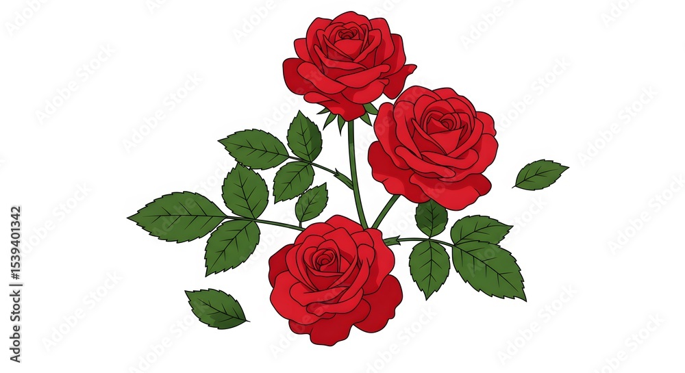 Naklejka premium Elegant Red Roses Illustration Botanical Art Print