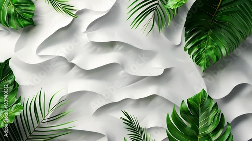 Tropical Leaves on White Textured Background: A Serene Summer Vibe