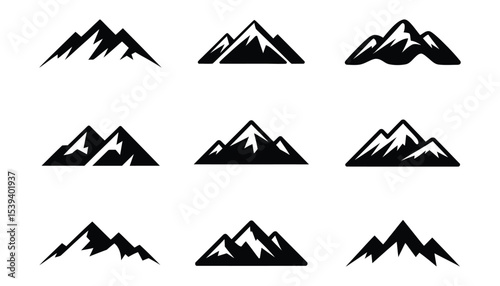 Mountain vector silhouettes for wilderness backgrounds, nature posters, scenic landscapes, adventure themes, and outdoor decor