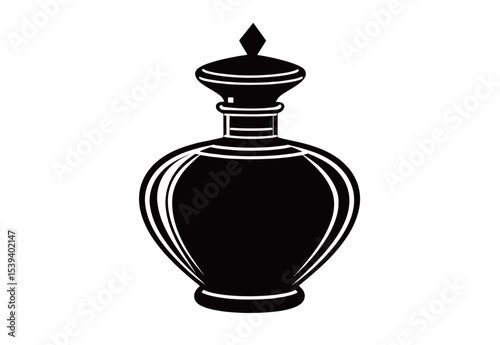 Elegant black vintage perfume bottle silhouette on a white background.