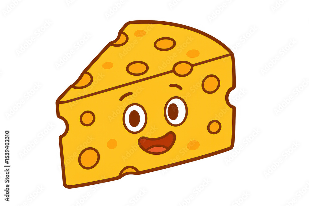 Smiling cartoon cheese wedge with playful facial expression, glowing personality against transparent backdrop Smiling cartoon cheese wedge with playful facial expression, glowing personality against transparent backdrop