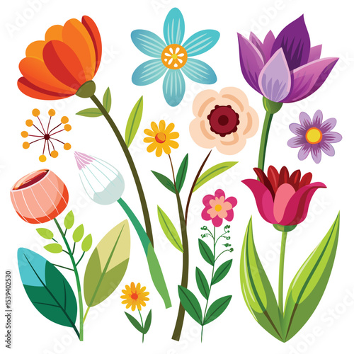 colorful flowers minimalistic spring florals set 