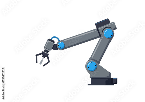 Gray robotic arm on a white background with a clawlike gripper