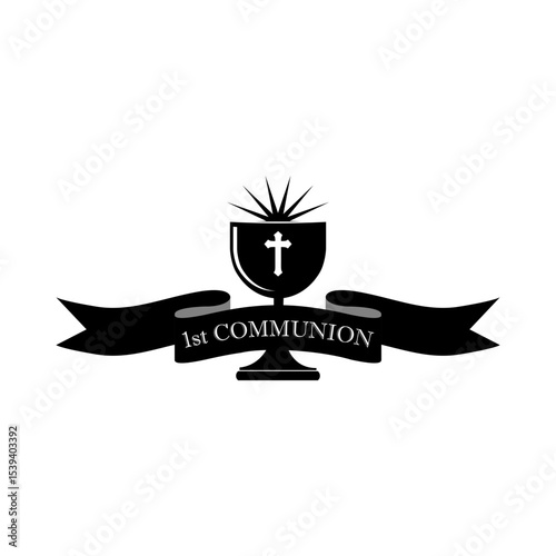 Chalice With Cross First Communion Icon Symbol Sign Vector.