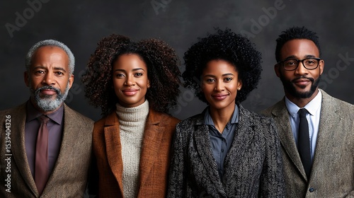 Studio portrait of stylish family in elegant attire. Generations of strength, unity and heritage. Black history, tradition and African American Heritage Month