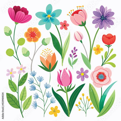 colorful flowers minimalistic spring florals set 