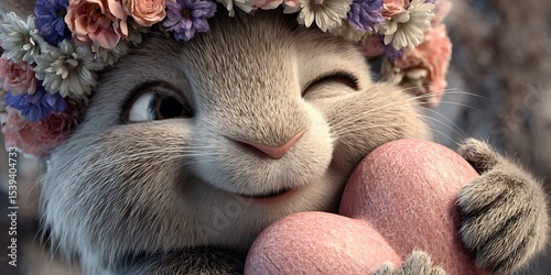 Cute CG Furry Creature Flower Crown Hearts Digital Art