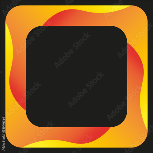 Square icon center. Fiery frame shape. Red orange vector. Abstract layout design.