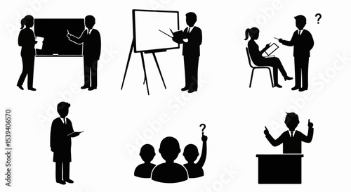 Effective Business Training Presentation Silhouettes depicting diverse learning scenarios for professional development workshops