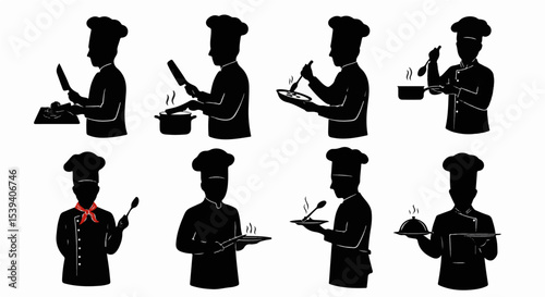 Chef Silhouettes Cooking Diverse Dishes Culinary Art Restaurant Menu Design