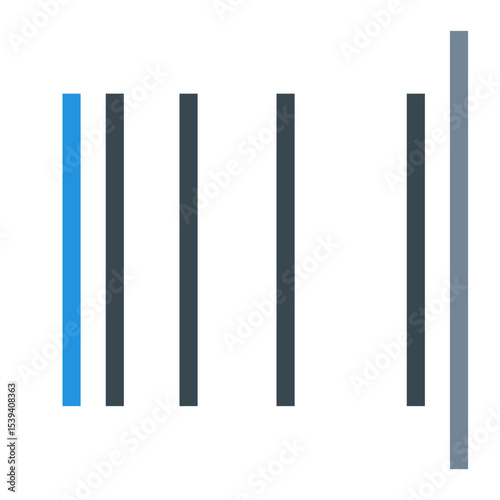 Illustration of vertical bars in varying shades of gray and one blue bar on a white background